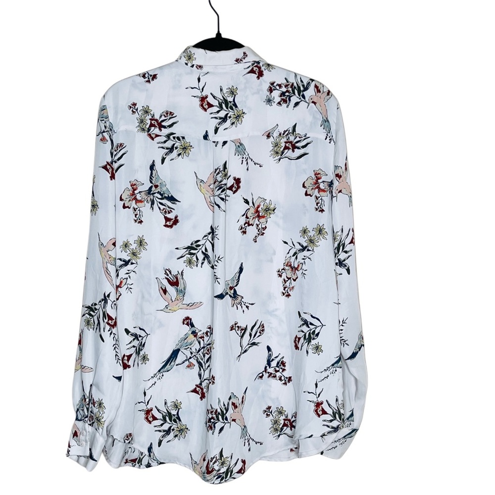H & M Long Sleeve Blouse Button Front Top Collared Shirt Bird & Floral Print - Picture 2 of 6
